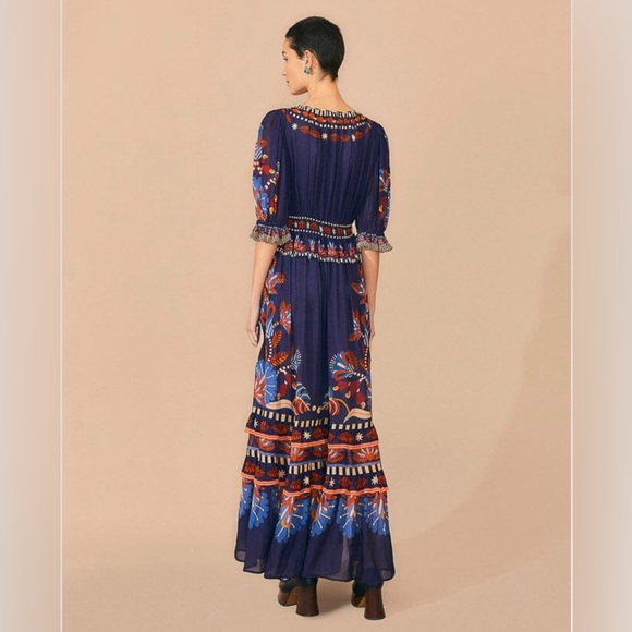 Farm Rio Blue Nature Beauty Short Sleeve Maxi Dress - Picture 8 of 10